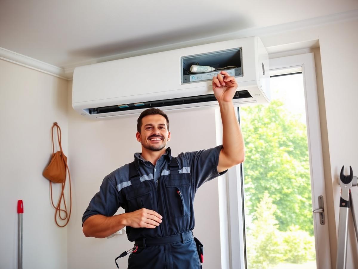 Pose d'un split intérieur de climatisation réversible dans un salon
