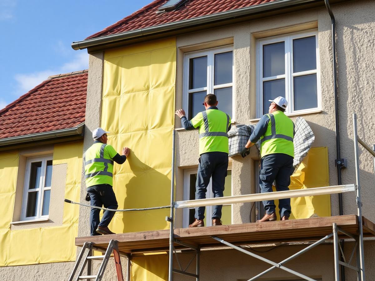 Chantier d'isolation par l'extérieur (ITE) réalisé en Haute-Vienne